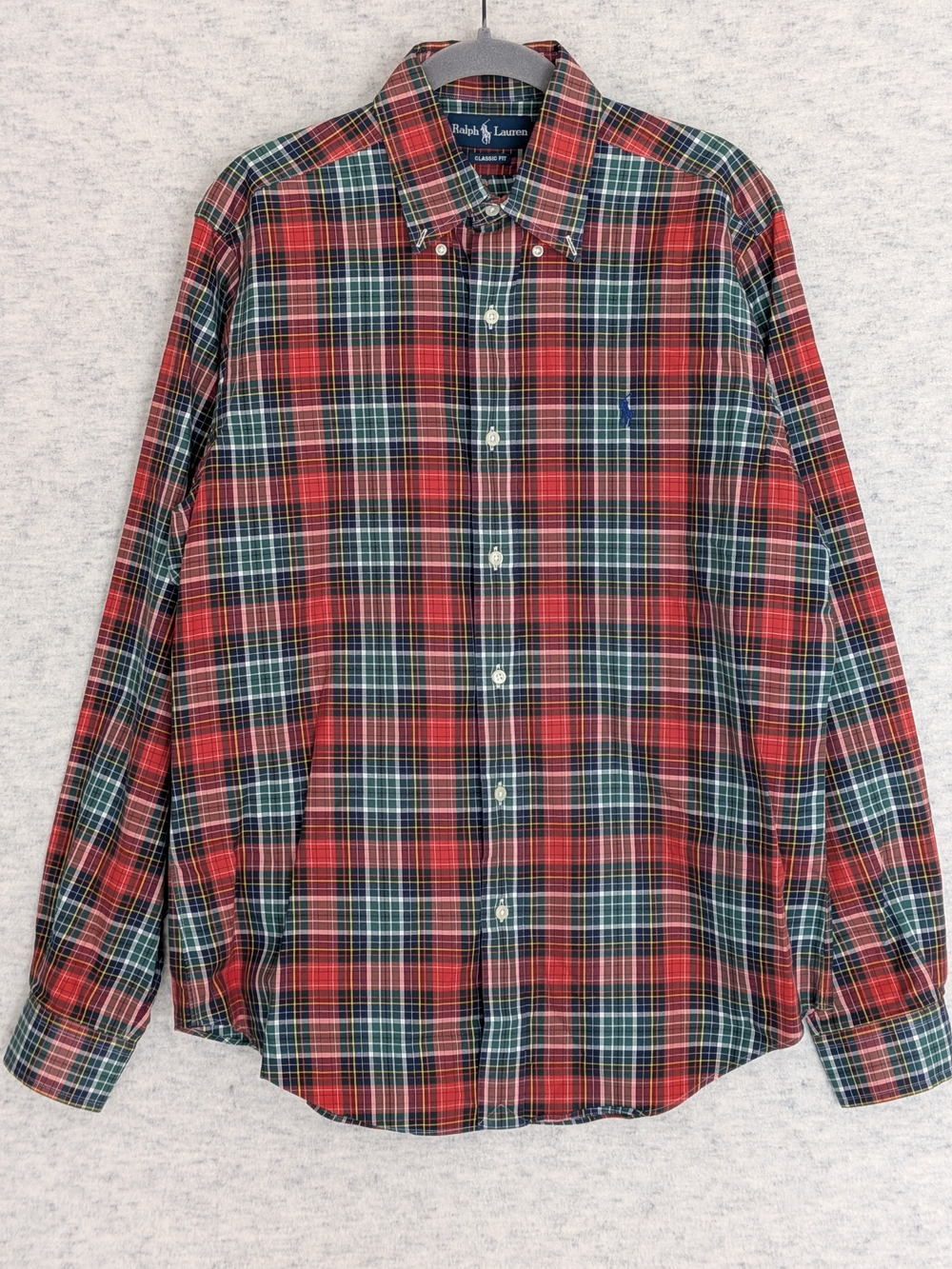 Ralph Lauren Plaid Shirt Sz M Red Green Tartan Button Down Classic 90s